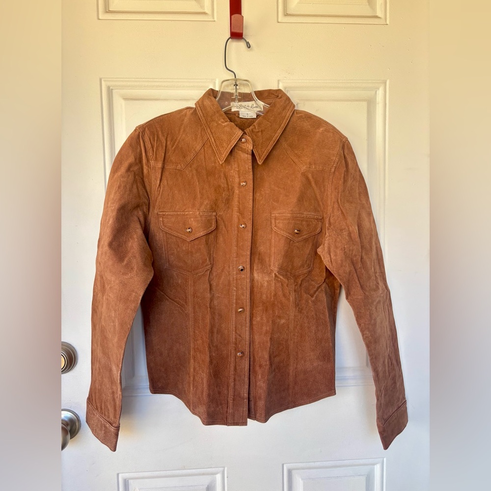 Charlotee Russe brown leather suede western shirt jacket Size L